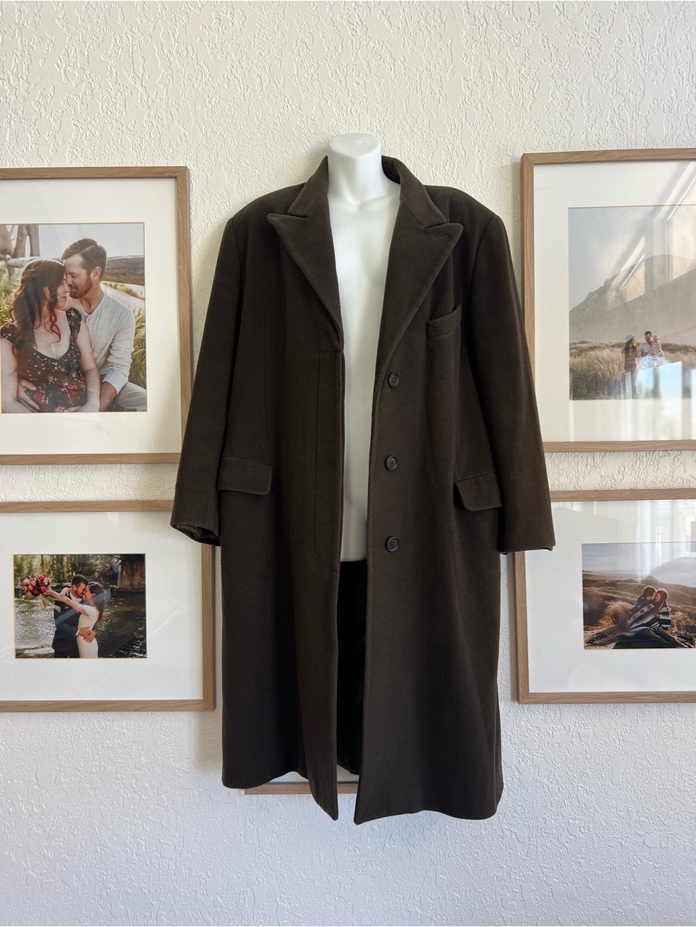 Women’s Dark Brown Long Single-Breasted Overcoat, size large